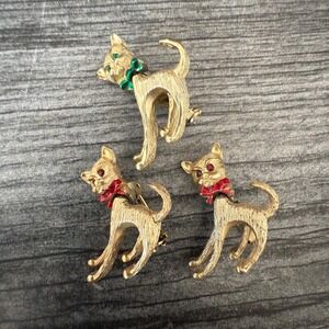 Vintage 1970s Cat Pin Set – Gold Tone Brooches with Articulated Heads